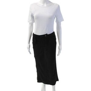 Muze Womens Faux Suede 5 Pocket Solid Midi Skirt Black Size M